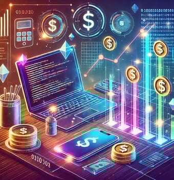 Laptop Screen With Phone and Background Theme Of Graphs
