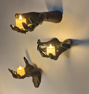 Wall Mounted Creepy Reaching Hands with Lighted Candles, Life-Sized Horror Hands for Gothic Wall Dec