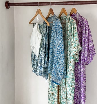 SILK BEACH AND LOUNGE KIMONO AND SILK SHIRT SET WITH DUSTER BAG