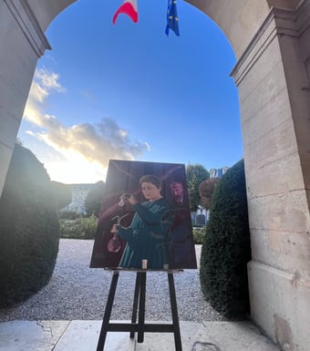 Le portrait de Marie Curie peint par Sébastien BOUCARD au ministère de l'ESR