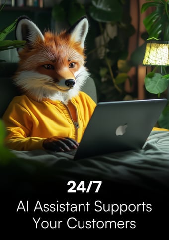 a fox answering customer inquiry from bed during night