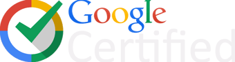 a google certified logo in red, yellow, blue and green color with a big circle and a check mark on it.