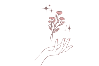 main fleurs paillettes magie