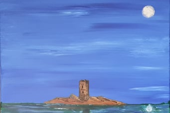 L'ile d'Or Dramont Var. Châssis bois & toile, 41x33cm. Primé en 2025. 150€