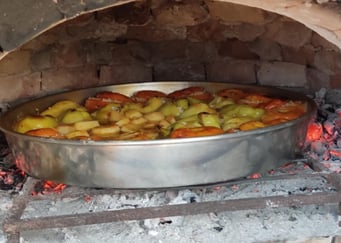 Stuffed Tomatoes & Peppers in the Woodoven by Sunset Drift tavern in Ksamil