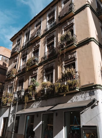 a building with flowers - flowers - building