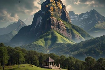 a mountain scene with a gazelle and a gazelle
