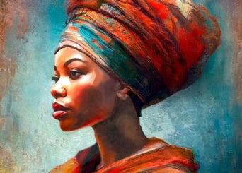 African Queen — a vibrant fine art portrait from Martin Osner’s mixed media & painting collection celebrating African beauty