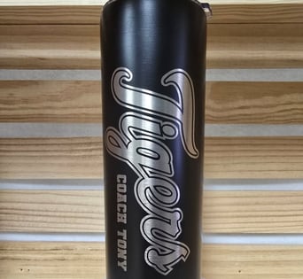 tumbler with silver laser engraving reading "Tigers" – San Antonio
