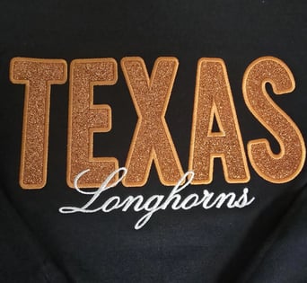 texas longhorns glitter design embroidery service - san antonio, tx