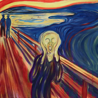 Edvard Munch's The Scream of a haunted figure against a moody backdrop