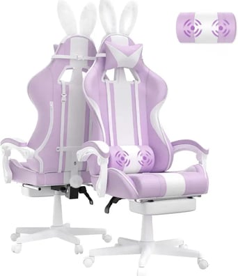 Ferghana Silla Gaming Ergonomica con Masaje Racing y Reposapiés Kawaii color rosa con blanco