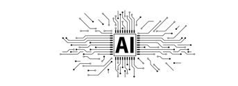 a black and white photo of a square AI logo