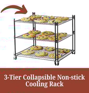 a three tiered rack with cookies and a cookie