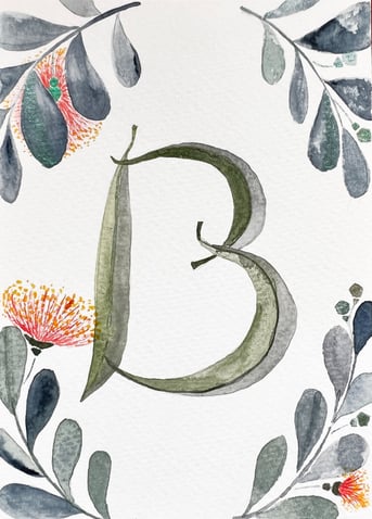  floral stylisation design of the letter B for a personalised greeting card