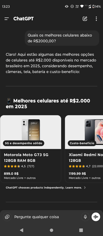 pesquisa por produtos no chatgpt