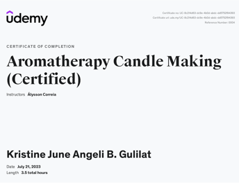 a certificate certificate for aroma therapy