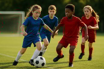 Un grupo de niños jugando a futbol en Sports & Lingo