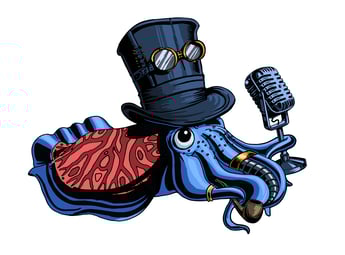 Steampunk squid, vintage style, character design, illustration, creative artwork
