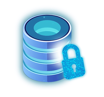 blue glowing database with padlock