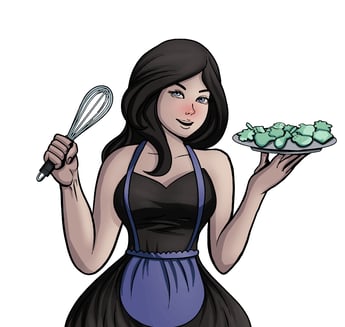 Line art, woman with cookies, vintage style, illustration, baking art