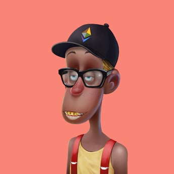 a cartoonish looking man with glasses and an Ethereum hat