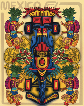 Ilustración para la Fórmula 1, reflejando la cultura mexicana combinada por la pasión de la fórmula 1