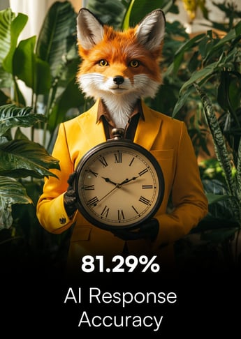 a fox in a suit holding a vintage clock