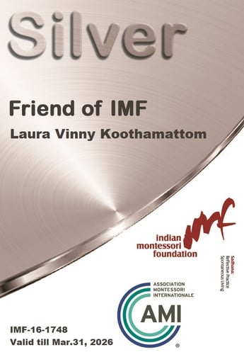A certification displaying membership with the Indian Montessori Foundation 