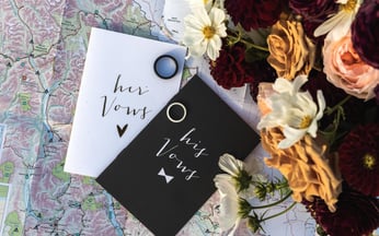 elopement vows with rings on it with a map under