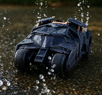 carro a control remoto de Batman bajo la lluvia