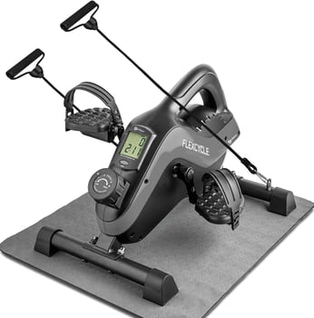 Under Desk Cycle Pedal Exerciser with Resistance Bands - Arm, Foot and Leg Exerciser While Sitting f