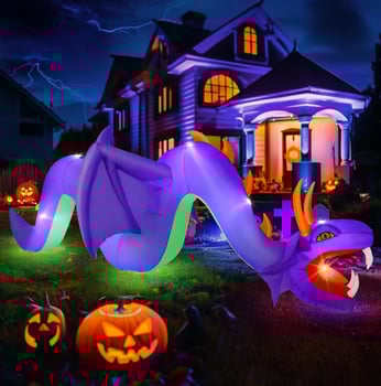 Halloween Inflatable Dragon Outdoor Decoration, Large Flying Dragon with Openning Red Mouth Blow Up