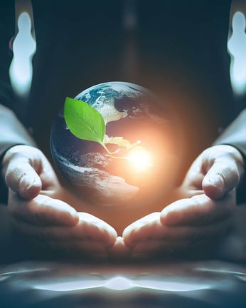 a person holding a green leaf in their hands