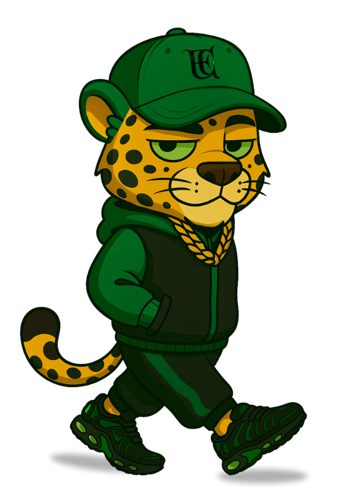 Leopardo Fresh CBD caminando con gorra y sudadera