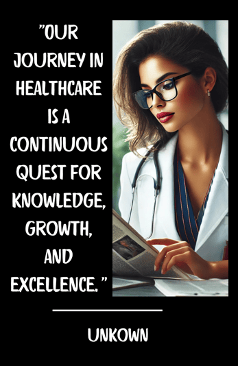 Female doctor reading a journal representing the lifelong learning journey of being a physician.