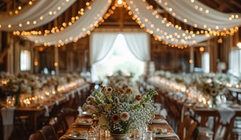 tables set up for a barn style wedding