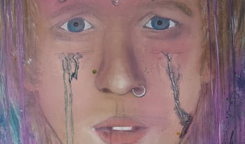 a painting of a man with piercings on his face