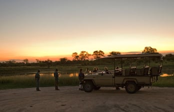 a safari vehicle with people in the background