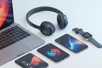 a laptop computer and headphones on a table