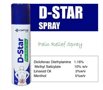 pain relief spray, D-star spray, pontika aerotech, diclofenac, methyl salicylate, linseed oil