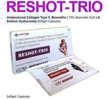Undenatured Collagen type 2, UC2, Boswelin, Boswellic acid, sodium hyaluronate, Reshot Trio Softgel 