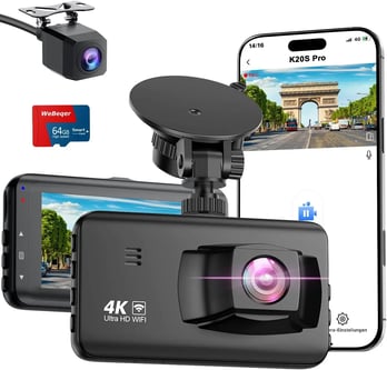 WeBeqer Dashcam 4K/1080P,WiFi Dash CAM Coche,Tarjeta 64GB, color negro