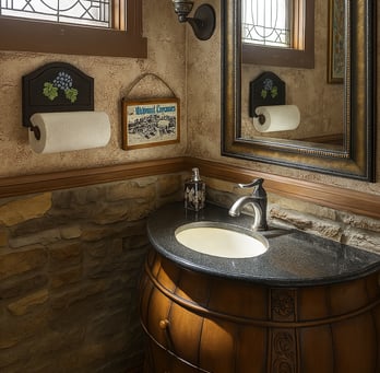 custom remodeled bathroom in rustic styling