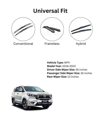 Wiper sizes for Toyota Innova Crysta – 26, 16, and 12 inch