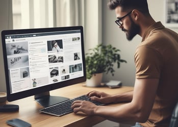 A man using a website on a computer.