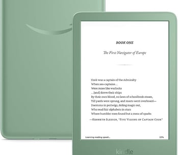 a kindle book with a green cover and a book