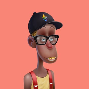 Cartoon Toker with glass, a weed grill and an Ethereum hat