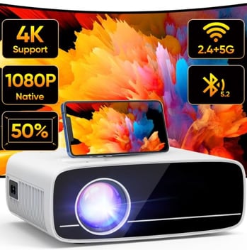 Vidéoprojecteur 4K Supporté, Natif 1080P 5G WiFi Bluetooth Projecteur avec 50% Zoom, AKATUO Mini Pro