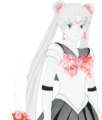 Illustrations de Sailor Moon dessine en LAVI et en fleurs rouges